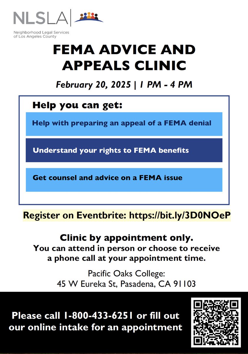 📢 Attention #ECE Providers! Join the Neighborhood Legal Services for a #FEMA Clinic on February 20th.💯 If you have been affected by the #LAFires this is an opportunity to connect with legal experts and get guidance on FEMA assistance.🤝 Register now! bit.ly/3D0NOeP