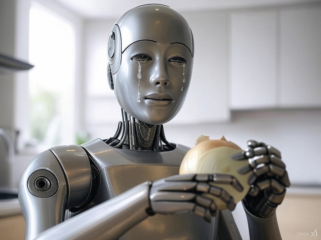 🤖😭 Even robots can't escape the power of onions! #RobotLife #TearsOfSteel