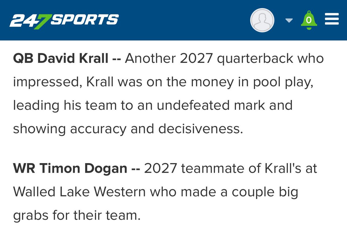 David Krall (@davidkrall5) on Twitter photo Thank you <a href="/AllenTrieu/">Allen Trieu</a> & <a href="/247Sports/">247Sports</a> for the write-up on myself and my WR teammate <a href="/TimonDogan1/">Timon Dogan</a> from <a href="/Pylon7on7/">Pylon 7on7 Football</a> Chicago this last weekend. <a href="/WLWestern_FB/">WLW Football</a> <a href="/coachcioroch/">Coach Cioroch</a> <a href="/CoachAugerWLW/">Coach_Auger_WLW</a> <a href="/CE_Stars7v7/">CE Stars</a> <a href="/swbivens/">Coach Scott Bivens</a> <a href="/CoachLando2/">BigPlayO</a> <a href="/CoachAlandt/">Jon Alandt</a> <a href="/tystevens8/">Tyler Stevens</a> <a href="/QBUniv/">Quarterback University</a> <a href="/QuarterbackUniv/">Donovan Dooley</a> <a href="/Csampson_QBU/">Connor Sampson</a> Thank you <a href="/AllenTrieu/">Allen Trieu</a> & <a href="/247Sports/">247Sports</a> for the write-up on myself and my WR teammate <a href="/TimonDogan1/">Timon Dogan</a> from <a href="/Pylon7on7/">Pylon 7on7 Football</a> Chicago this last weekend. <a href="/WLWestern_FB/">WLW Football</a> <a href="/coachcioroch/">Coach Cioroch</a> <a href="/CoachAugerWLW/">Coach_Auger_WLW</a> <a href="/CE_Stars7v7/">CE Stars</a> <a href="/swbivens/">Coach Scott Bivens</a> <a href="/CoachLando2/">BigPlayO</a> <a href="/CoachAlandt/">Jon Alandt</a> <a href="/tystevens8/">Tyler Stevens</a> <a href="/QBUniv/">Quarterback University</a> <a href="/QuarterbackUniv/">Donovan Dooley</a> <a href="/Csampson_QBU/">Connor Sampson</a>