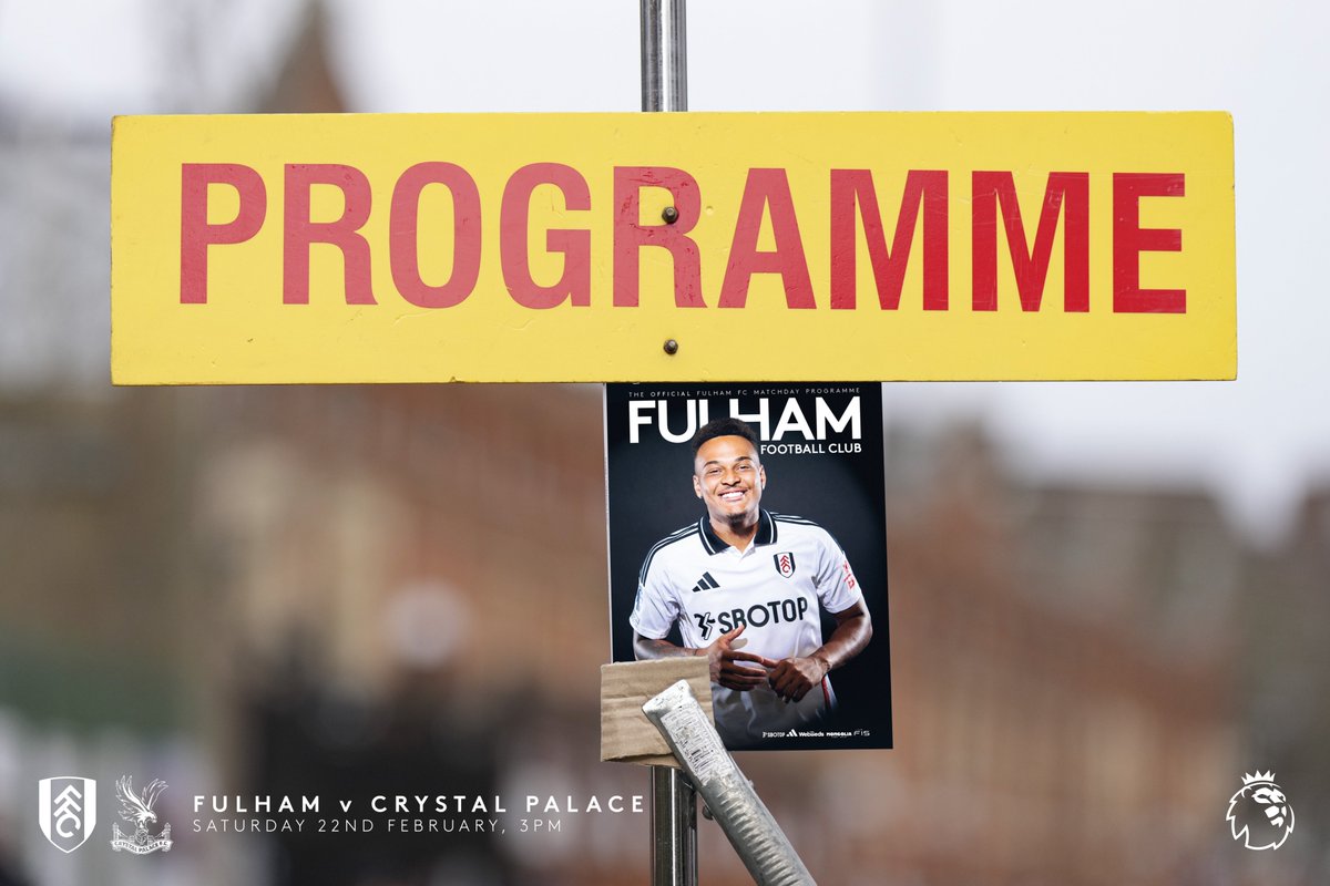 <a href="/FulhamFC/">Fulham Football Club</a> v <a href="/CPFC/">Crystal Palace F.C.</a> programme for this weekend. <a href="/premierleague/">Premier League</a> featured player is <a href="/RodrigoMuniz019/">Rodrigo Muniz</a> #FFC