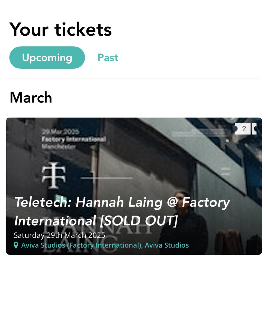 rnich1993's tweet photo. 2 x Teletech Hannah Laing tickets for sale. 29th March @ factory international Manchester. £35 each takes em completely sold out https://t.co/8QlP4cP3RN