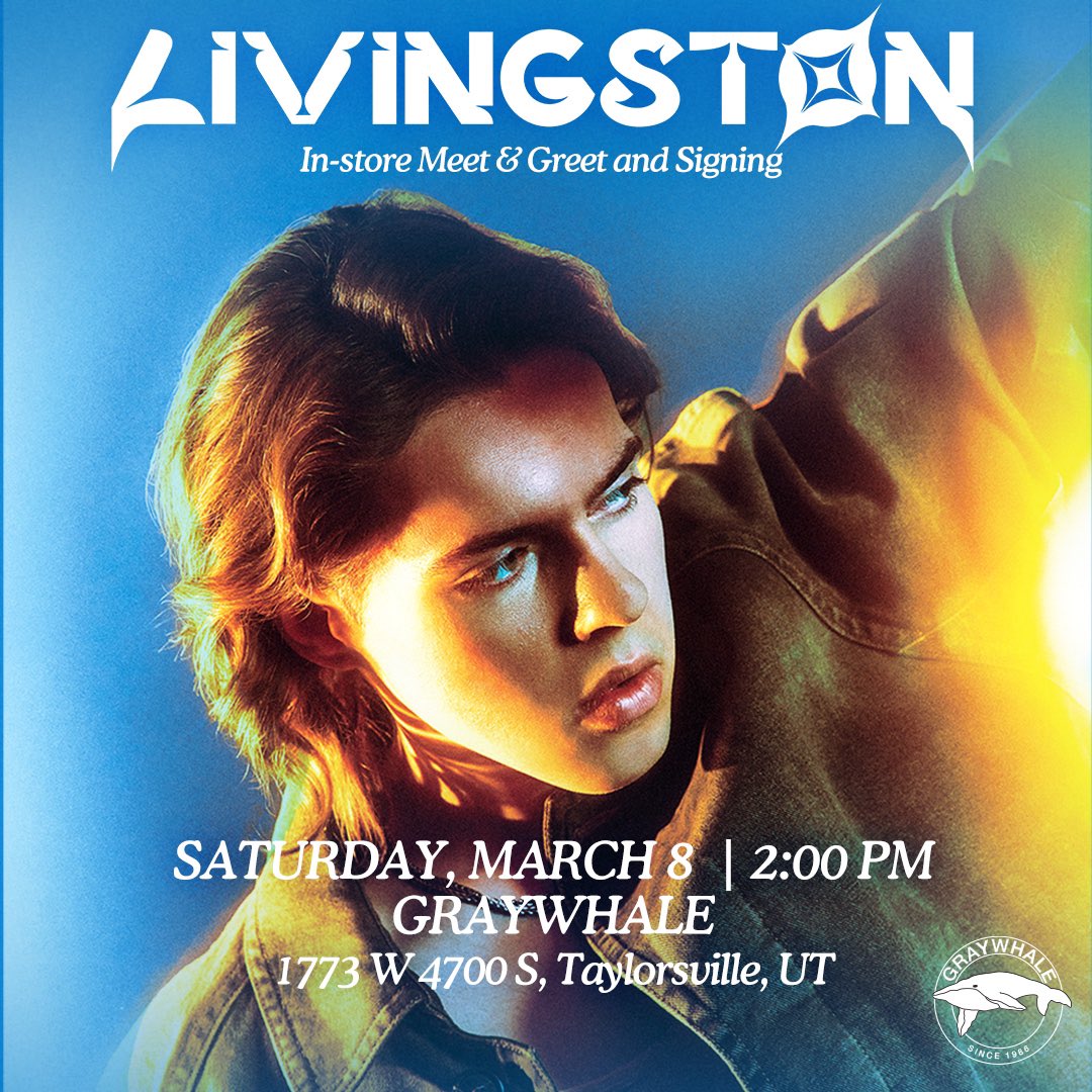 GraywhaleSLC's tweet photo. .@livingston will be at our Taylorsville location on Saturday, March 8, at 2 PM for an in-store meet &amp; greet and signing! 

Pre-order or purchase the new album “Hometown Odyssey” (out 3/7) for entry.

Order in person at our stores or at our site (links in 🧵) https://t.co/3A3mYhS4EV