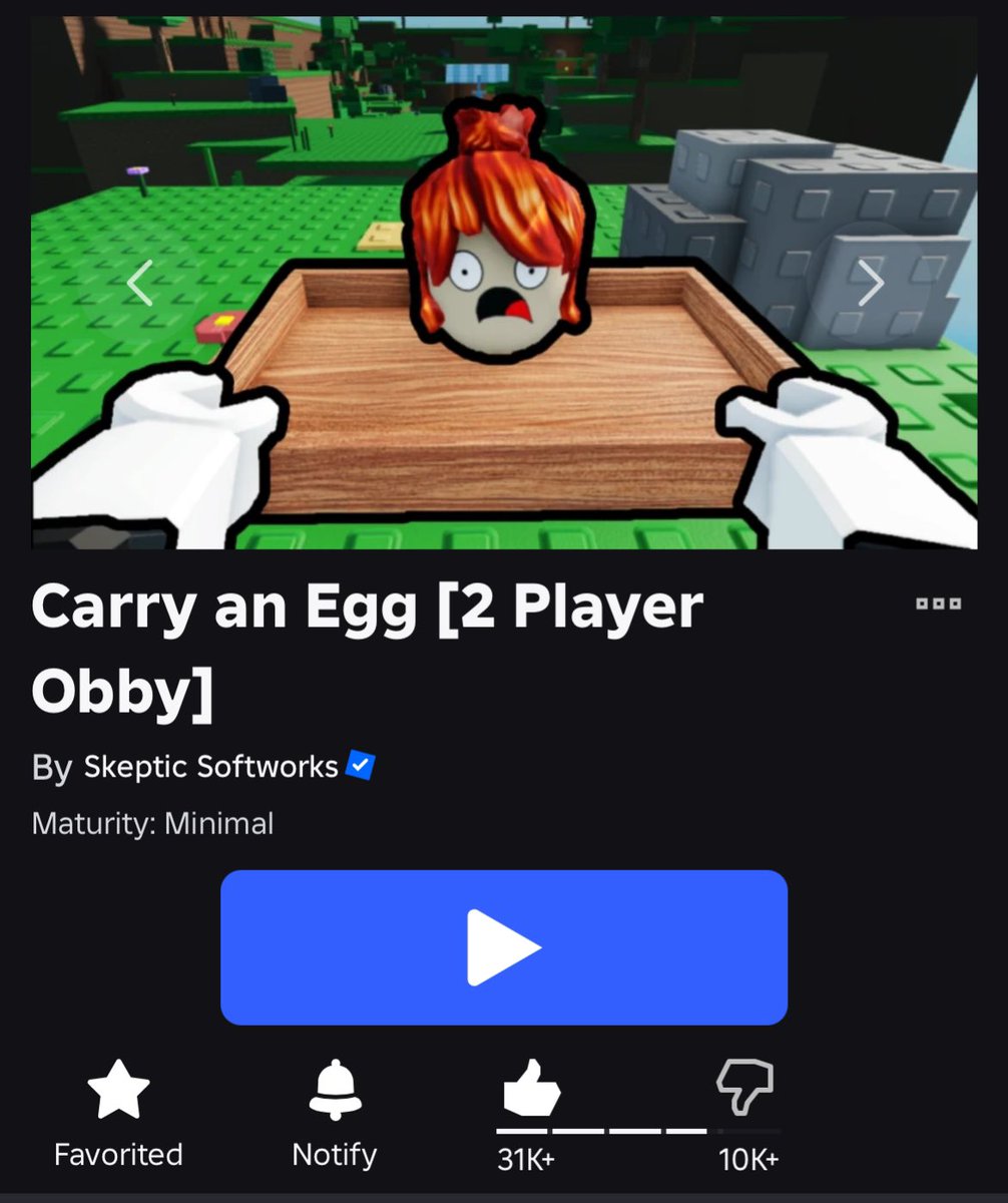 A HUGE thank YOU from us to everyone who has played our Roblox game, Carry an Egg 🫶

We recently surpassed 200 MILLION VISITS!! 

As 2 small developers this truly means the world to us - thank you all for making this possible 🥳

#ROBLOX #RobloxDev #RobloxDevs