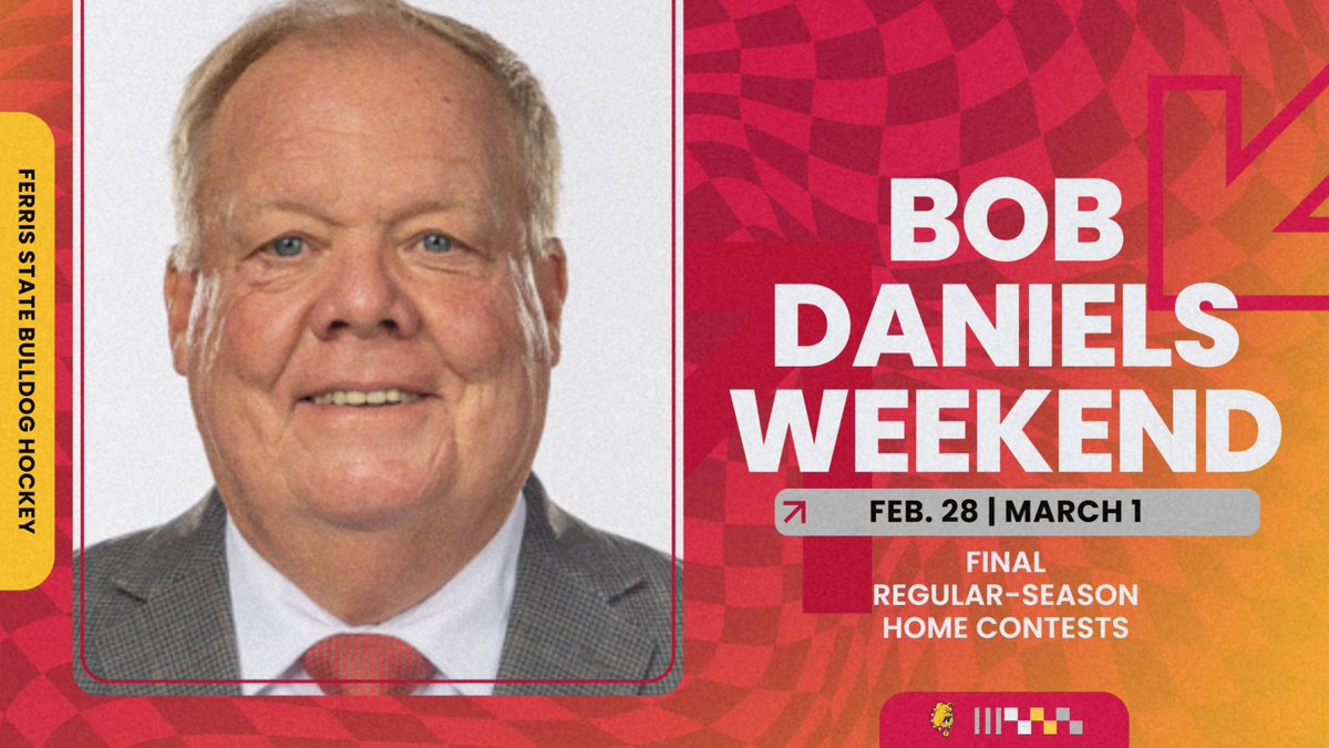 "BOB DANIELS WEEKEND" - Ferris State Athletics to honor &amp; celebrate retiring head coach &amp; legend Bob Daniels as part of final regular-season home series next weekend! Get your tickets now! tinyurl.com/2r4v2pj5 <a href="/FerrisHockey/">Ferris State Hockey</a> <a href="/CCHAHockey/">CCHA</a>