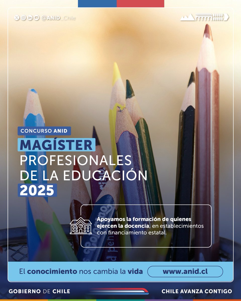 Si eres docente, ejerces en un establecimiento de educación con financiamiento del Estado, y quieres ampliar tus conocimientos cursando un magíster en universidades de 🇨🇱, esta convocatoria puede interesarte 🙌. 

Revisa toda la información ingresando aquí anid.cl/concursos/beca…