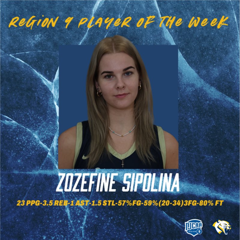 Congratulations to our freshman guard Zozefine Sipolina on earning Region 9 Player of the Week! 

vs NJC 20pts-8reb-1ast-2stl-1blk
vs CSU Club 26pts-2reb-1ast-1stl
vs TRINIDAD 18pts-3reb-2stl
vs OTERO 28pts-1reb-1ast-1stl 

#GoCougs