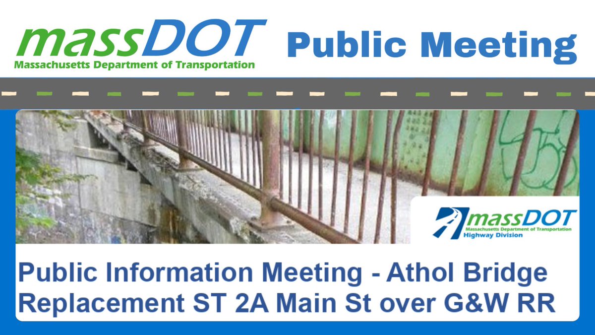 MassDOT's tweet photo. Tonight 2/19, at 6:00pm, #MassDOT will hold a virtual public information meeting to present the design for the proposed project in #Athol.
ℹ️https://t.co/oTz37VvrwK https://t.co/75tnlrnFx5