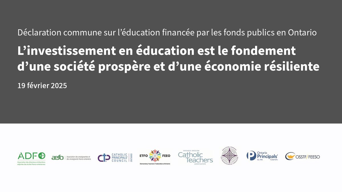 📢 Déclaration commune sur l’éducation publique en Ontario 📚✨
Découvrez notre déclaration commune sur l’importance de l’éducation financée par les fonds publics, en collaboration avec nos partenaires. 🤝📖
espace.adfo.org/declaration-co…