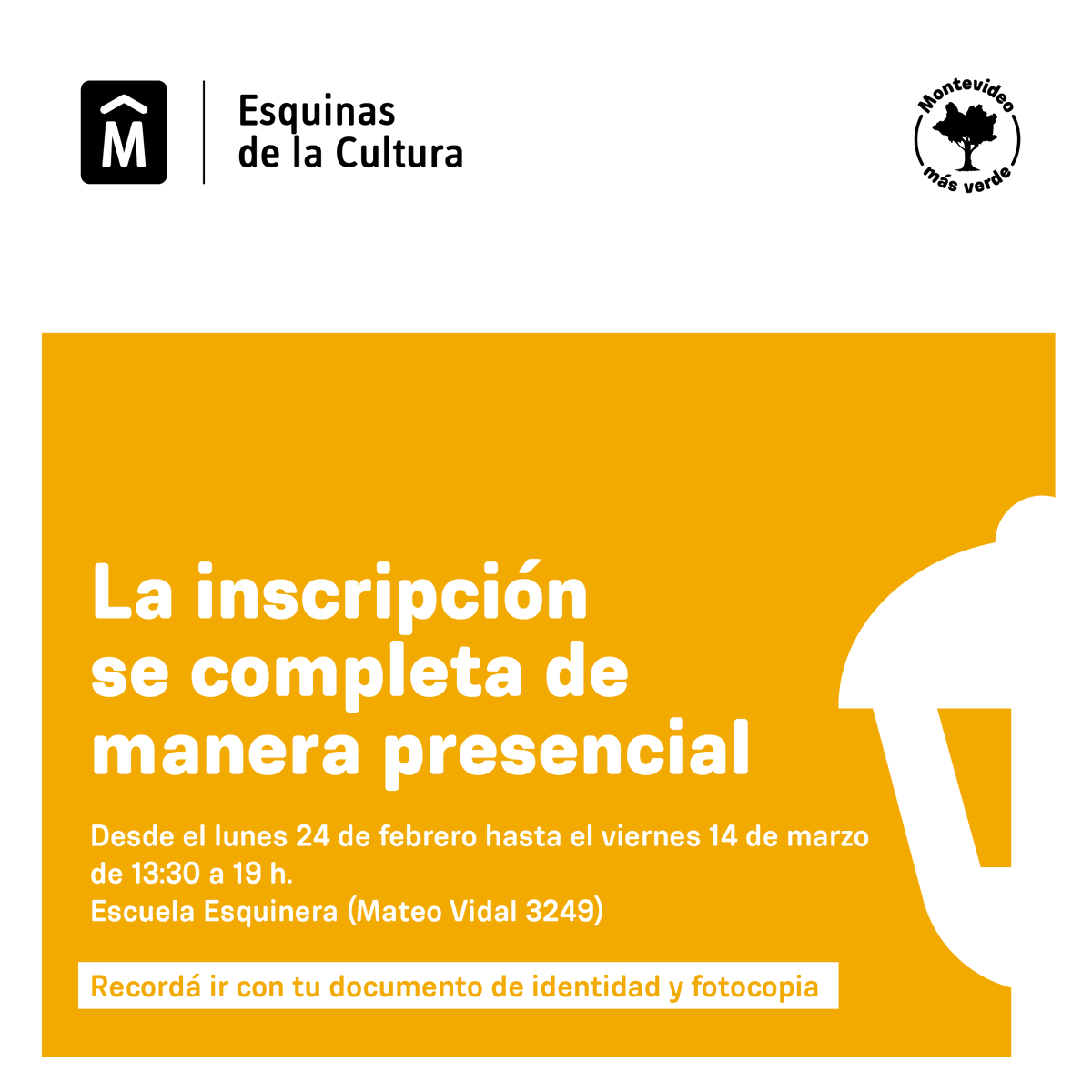 📣 Preinscripción abierta para los talleres artísticos de la Escuela Esquinera🎭🥁🎶🎨 ¡Tenés tiempo hasta el 13 de marzo! 

Toda la info en el siguiente link 👇
montevideo.gub.uy/escuela-esquin…