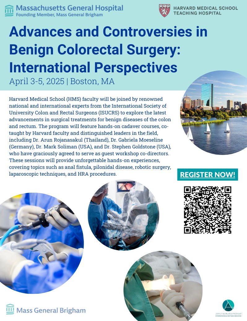 Mass General Brigham Professional Development (@massgenbrighcpd) on Twitter photo EARLY BIRD ENDS MARCH 1ST!
Join world-renowned experts at this cutting-edge #ColorectalSurgery CME event!
🔹 Hands-on cadaver workshops
🔹 Expert-led lectures & live debates
🔹 Robotic, laparoscopic, & HRA techniques
cpdlearn.massgeneralbrigham.org/course/advance…
<a href="/LilianaBordei/">Liliana Bordeianou, MD, FACS, FASCRS</a> <a href="/ISUCRS1/">ISUCRS</a> <a href="/MGHSurgery/">Mass General Surgery</a> EARLY BIRD ENDS MARCH 1ST!
Join world-renowned experts at this cutting-edge #ColorectalSurgery CME event!
🔹 Hands-on cadaver workshops
🔹 Expert-led lectures & live debates
🔹 Robotic, laparoscopic, & HRA techniques
cpdlearn.massgeneralbrigham.org/course/advance…
<a href="/LilianaBordei/">Liliana Bordeianou, MD, FACS, FASCRS</a> <a href="/ISUCRS1/">ISUCRS</a> <a href="/MGHSurgery/">Mass General Surgery</a>