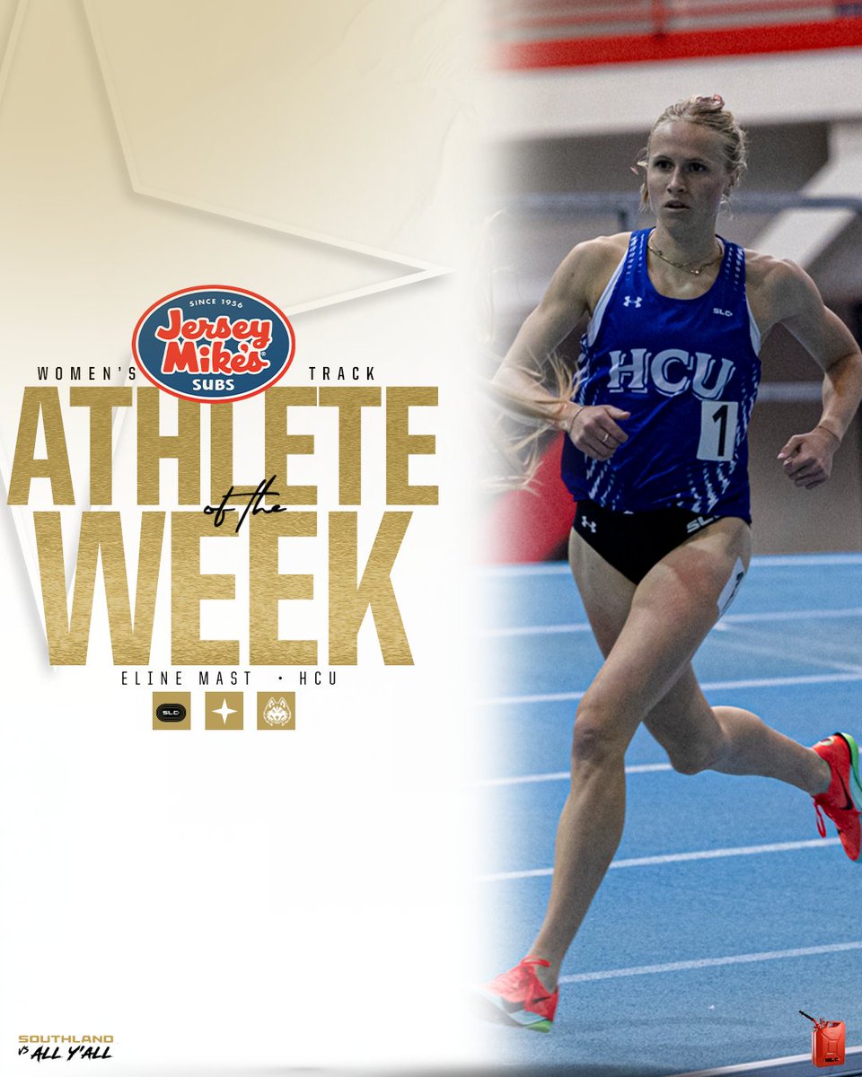 Southland Conference (@southlandsports) on Twitter photo RECORD HOLDER🤗
She broke the Southland Conference and HCU indoor mile record, along as a new meet record in the mile at the UH Howie Ryan Invitational on Feb. 14 with a time of 4:40.41.
Eline Mast is the <a href="/jerseymikes/">Jersey Mike's Subs</a> Southland Indoor Track Athlete of the Week!
#GTL x RECORD HOLDER🤗
She broke the Southland Conference and HCU indoor mile record, along as a new meet record in the mile at the UH Howie Ryan Invitational on Feb. 14 with a time of 4:40.41.
Eline Mast is the <a href="/jerseymikes/">Jersey Mike's Subs</a> Southland Indoor Track Athlete of the Week!
#GTL x