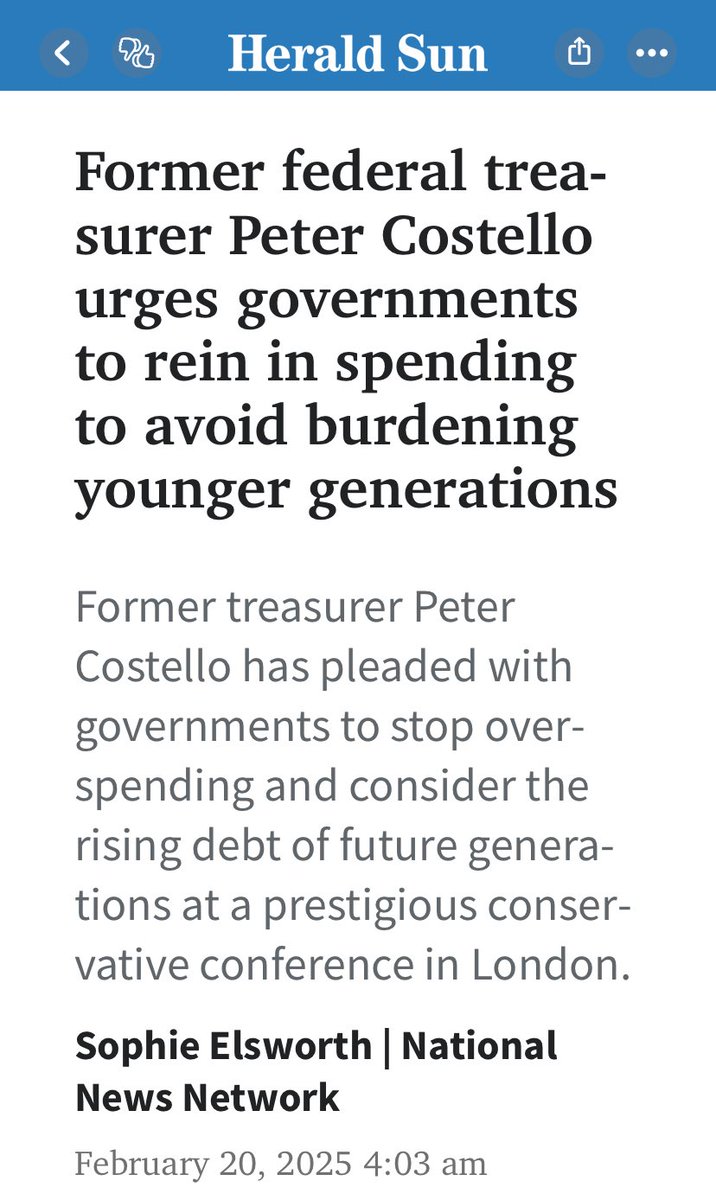 Peter Costello again mouthing off on economic issues.
Costello, a failed Treasurer who did not have the internal fortitude to stand up to Howard and did not take steps to build a modern more self reliant nation. He locked us into becoming a quarry, farm and tourist destination.