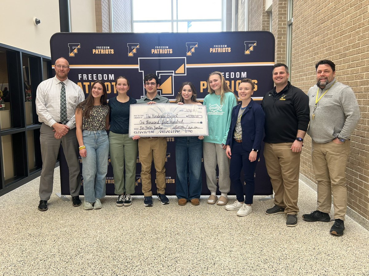 MichelleWolfTV's tweet image. TODAY: NHS students at Freedom HS presented a $1,500 check to The Kindness Project. The organization helps children in foster care. 

More on the Project’s mission on @69News at 5PM.