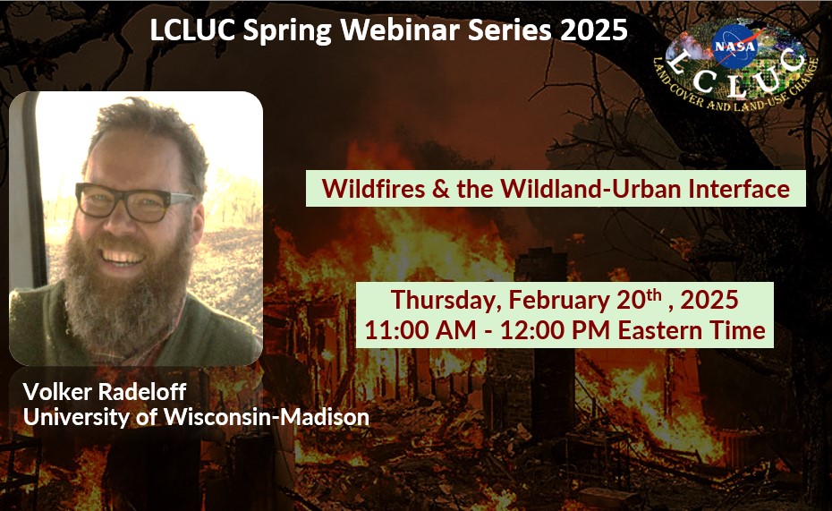 Join us for a webinar with Dr. Volker Radeloff on wildfires &amp; the Wildland-Urban Interface. Explore WUI growth, wildfire risks &amp; remote sensing insights. 🔥🌍🏡 #Wildfires #WUI #RemoteSensing #LCLUC Register here 👉 lp.constantcontactpages.com/ev/reg/t6yqf2t…