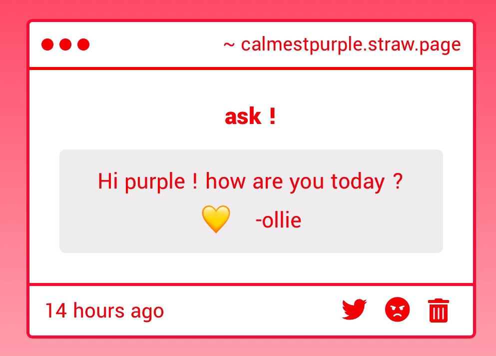 i am … pretty well ! i hope you are too . 💜💜