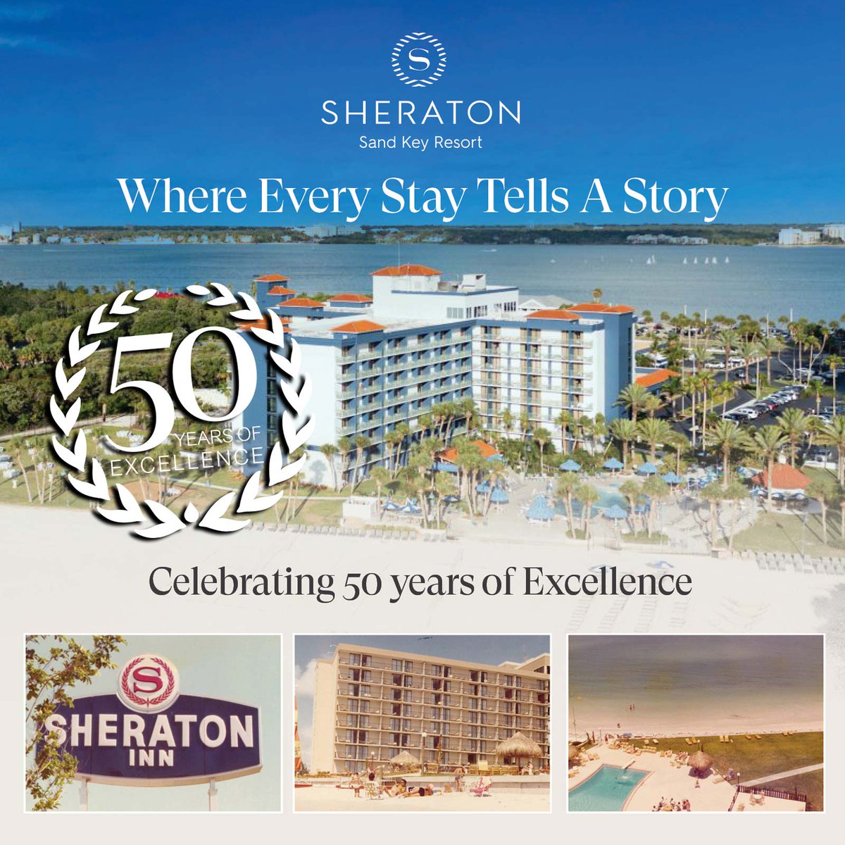 🎉 Today marks 50 years since Russ Kimball &amp; team opened Sheraton Sand Key Resort on Feb 19, 1975! 🌴✨ From sunsets to fresh seafood, we've welcomed guests worldwide. With exciting renovations, it’s the perfect time to visit! Share your memories! 🏖️ #SheratonSandKey50
