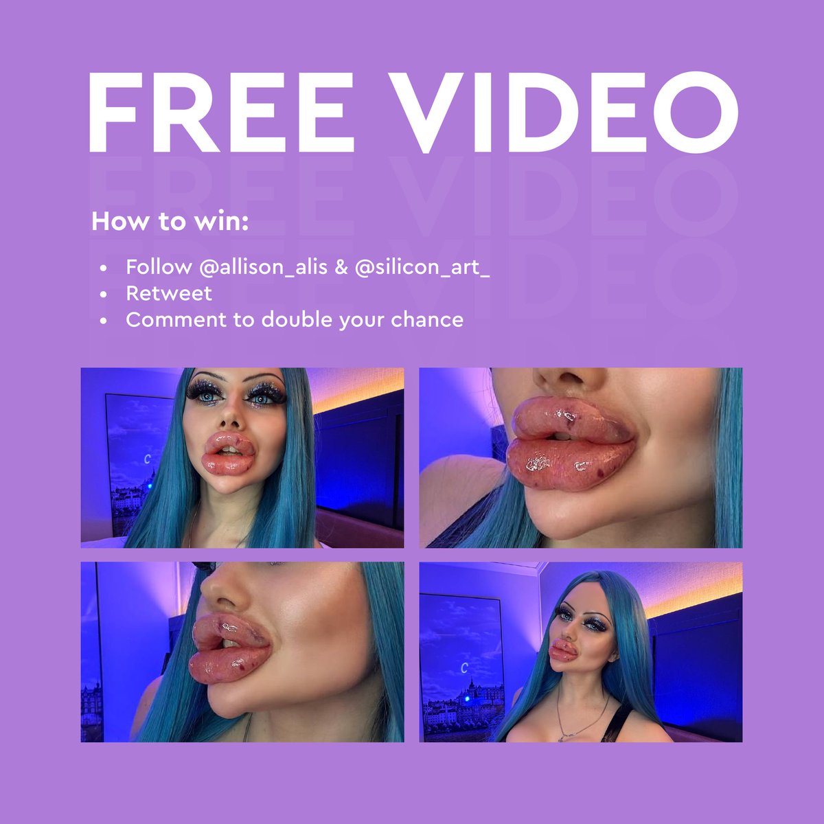 Silicone_art_'s tweet photo. 💖✨ GIVEAWAY TIME ✨💖

Win Allison’s brand new 10-minute OnlyFans video 👀🔥

To enter:
🔁 Retweet
👥 Follow @Allison_alis_ &amp; @silicon_art_

💞 Winner announced soon! Good luck, babes! 💋👄 #Bimbo #PlasticFantastic #lipsfiller https://t.co/3sKwCrCjNH