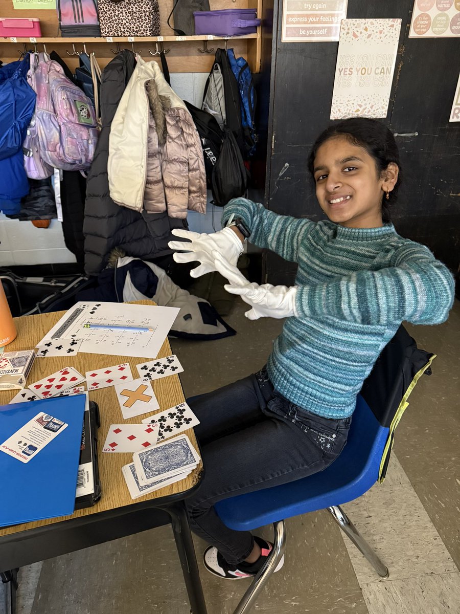 We practiced the keep change flip method for dividing fractions today using cards! Our numerators were red and our denominators were black! 
Students practiced their fraction division “magic” using white gloves <a href="/JMI_Edison/">JMI</a>