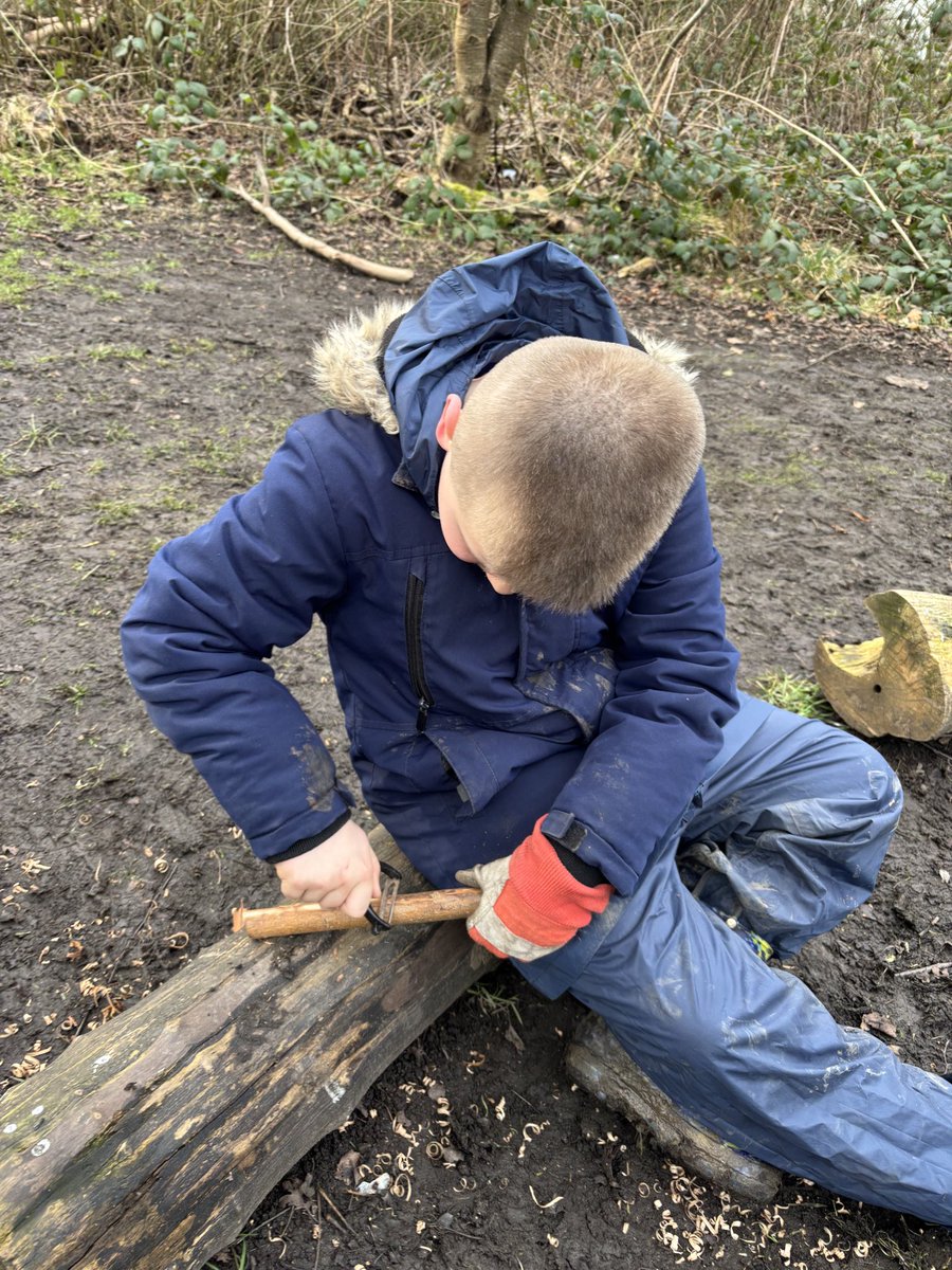 GCPSYear3's tweet photo. Forest school was just lovely this afternoon. Mrs Creedy lit the fire and we used the tools. We helped each other and enjoyed the mud and the puddles. @GreenfieldsCPS https://t.co/9nmNmAYlQk