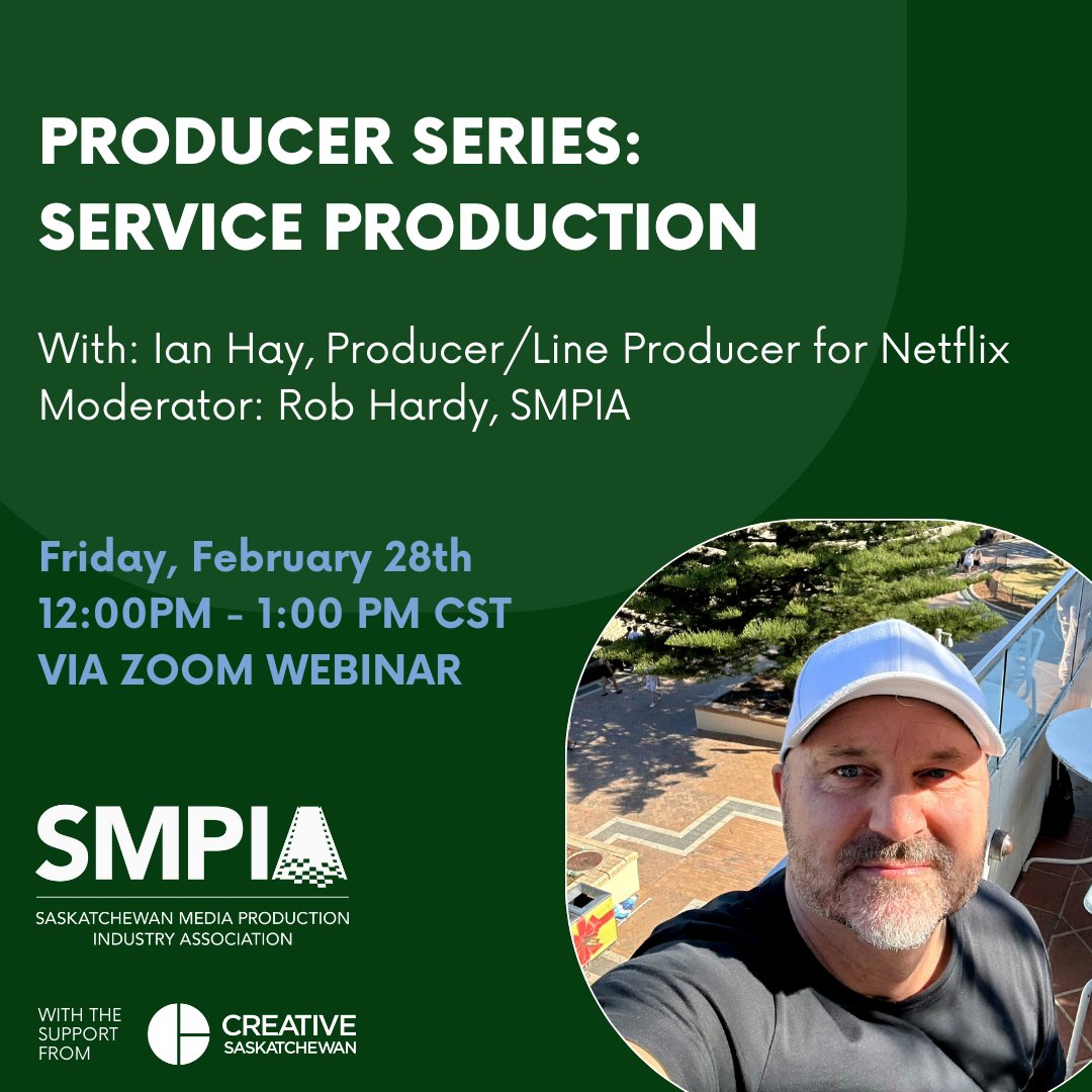 SMPIA Producer Series: Service Production with Line Producer Ian Hay 

🗓️ Date: Friday, February 28th, 2025 

🕒 Time: 12:00 PM to 1:00 PM CST

eventbrite.ca/e/smpia-produc…

#SMPIA #CreativeSaskatchewan