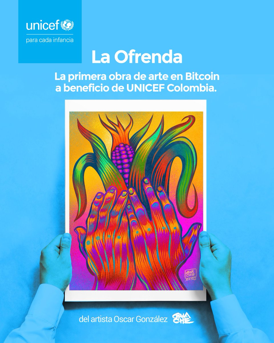 UNICEFColombia's tweet photo. ¿Sabías que hay una obra de arte seriada en 800 Ordinals? Conoce a Oscar Gonzalez “Guache”, artista visual y muralista colombiano, creador de “La ofrenda”, una obra con sentido social que ayudará a reducir la desnutrición en el país. 📷 https://t.co/1x8wq8wWno https://t.co/SqU6PBOjs4