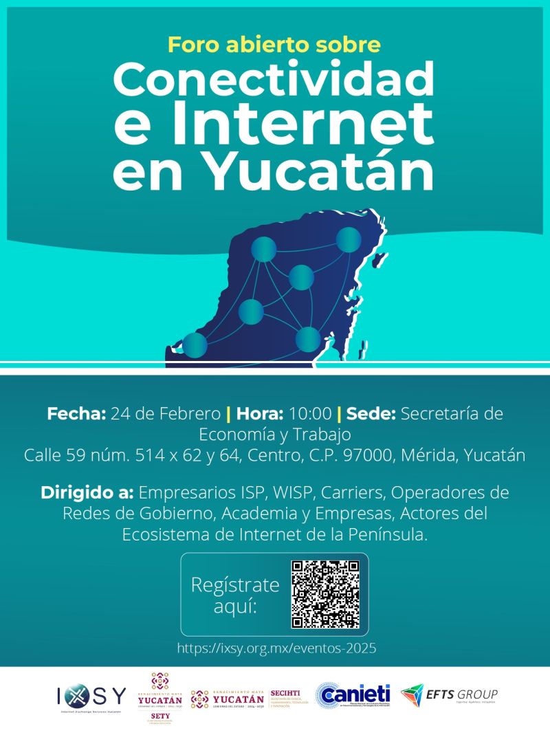 <a href="/EftsGroup/">EFTS-Group</a> se enorgullece de poder ser parte de esta gran colaboración 🤝 

Los invitamos a formar parte de este foro🌎 

Regístrate aquí: lnkd.in/ea-T4Np6 y únete a la contribución de un mejor futuro digital en #Yucatán 🚨 

#Conectividad #Internet #Telecomunicaciones