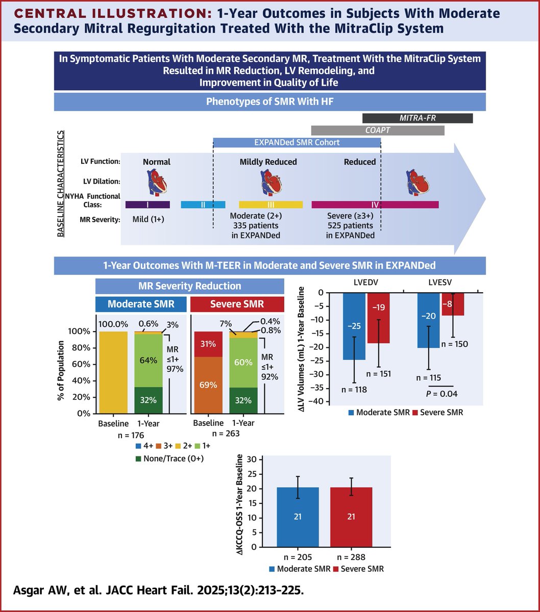 JACC Journals (@jaccjournals) on Twitter photo In the EXPANDed studies, pts with moderate secondary mitral regurgitation (SMR) treated with M-TEER had improvements similar to subjects with severe SMR in #QoL and positive LV remodeling at 1 year. jacc.org/doi/10.1016/j.…
#JACCHF #HeartFailure #TEER #HeartMonth <a href="/GilbertTangMD/">Dr. Gilbert Tang</a> In the EXPANDed studies, pts with moderate secondary mitral regurgitation (SMR) treated with M-TEER had improvements similar to subjects with severe SMR in #QoL and positive LV remodeling at 1 year. jacc.org/doi/10.1016/j.…
#JACCHF #HeartFailure #TEER #HeartMonth <a href="/GilbertTangMD/">Dr. Gilbert Tang</a>