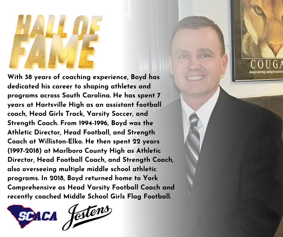 South Carolina Athletic Coaches Association (@carolinacoaches) on Twitter photo Coach Boyd's legacy in South Carolina athletics endures. His leadership spans multiple schools, including Hartsville High, <a href="/WillistonElkoHS/">Williston-Elko High School</a>, <a href="/high_marlboro/">Marlboro County High School</a>, and <a href="/YorkCougars/">York Cougar Sports</a> . He has coached in the Shrine Bowl, Touchstone Energy Bowl, and the Navy All-American Game this season! Coach Boyd's legacy in South Carolina athletics endures. His leadership spans multiple schools, including Hartsville High, <a href="/WillistonElkoHS/">Williston-Elko High School</a>, <a href="/high_marlboro/">Marlboro County High School</a>, and <a href="/YorkCougars/">York Cougar Sports</a> . He has coached in the Shrine Bowl, Touchstone Energy Bowl, and the Navy All-American Game this season!
