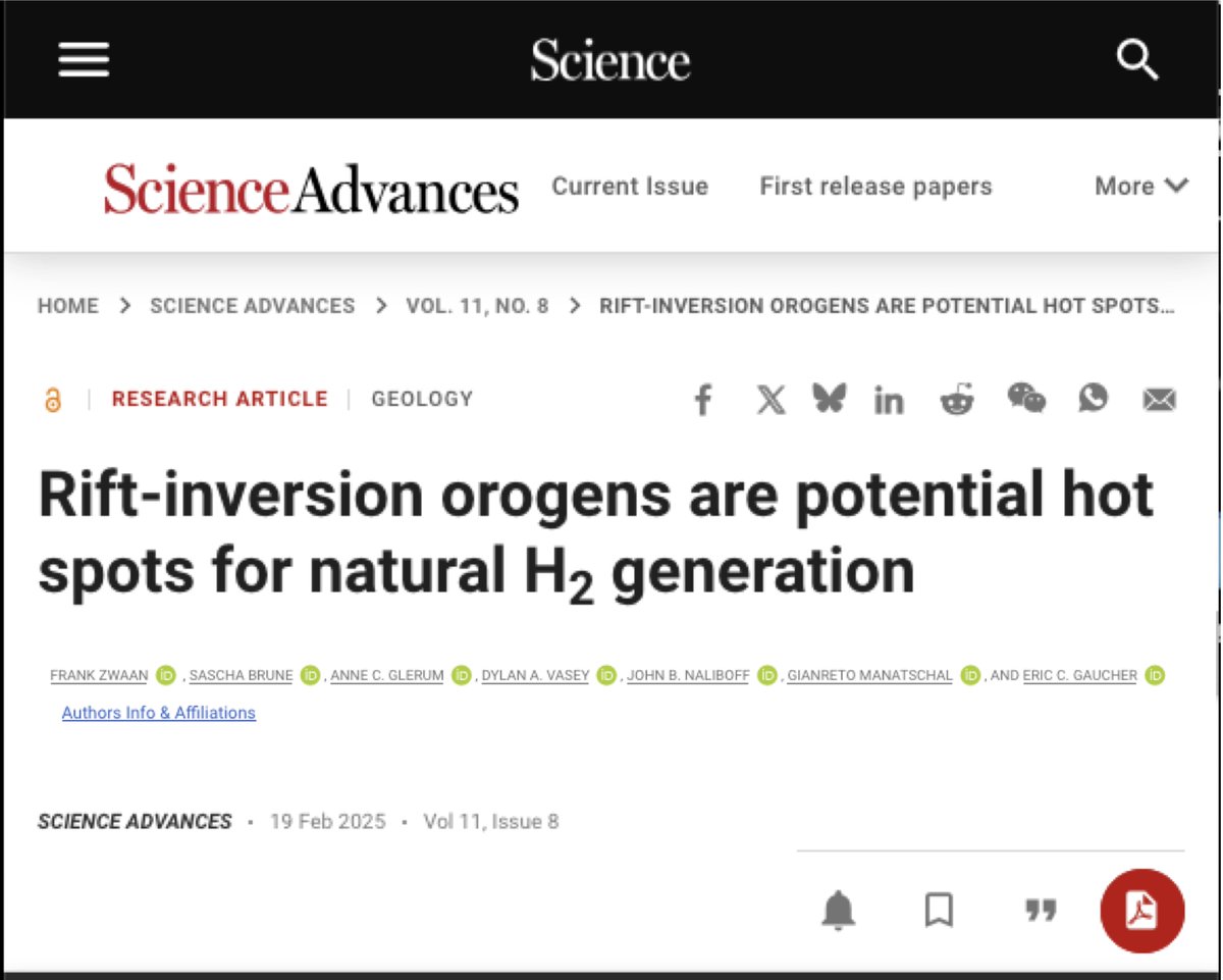 📢 Brand new paper alert! ⚒️

Are you interested in natural hydrogen gas (H2), a potential green energy source?😃

Check out our new paper in the @AAAS's <a href="/ScienceAdvances/">Science Advances</a>, in which we show that natural H2 exploration should focus on mountain ranges.

Link: dx.doi.org/10.1126/sciadv…