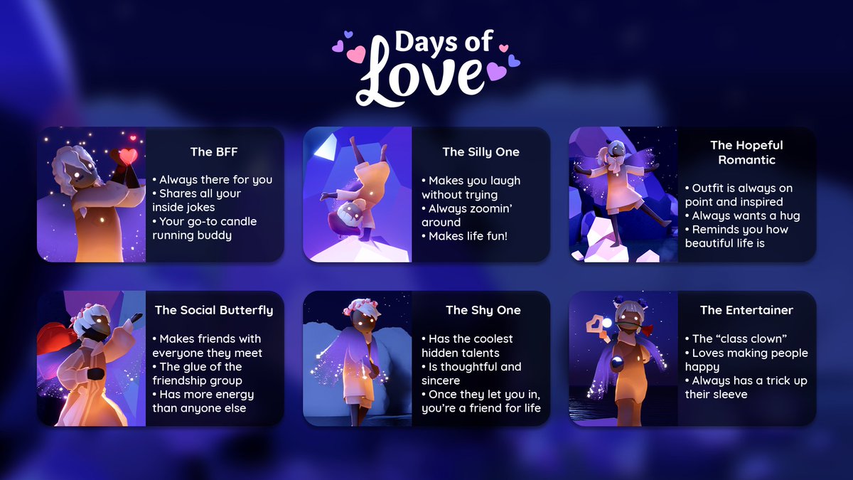 thatskygame's tweet photo. Our little differences are sometimes what make friendship groups so fun and special! 

Tag your #SkySquad and tell us, what #DaysofLove Sky kid vibe are you most like? 💕😊 https://t.co/Yk6wAOiXDB