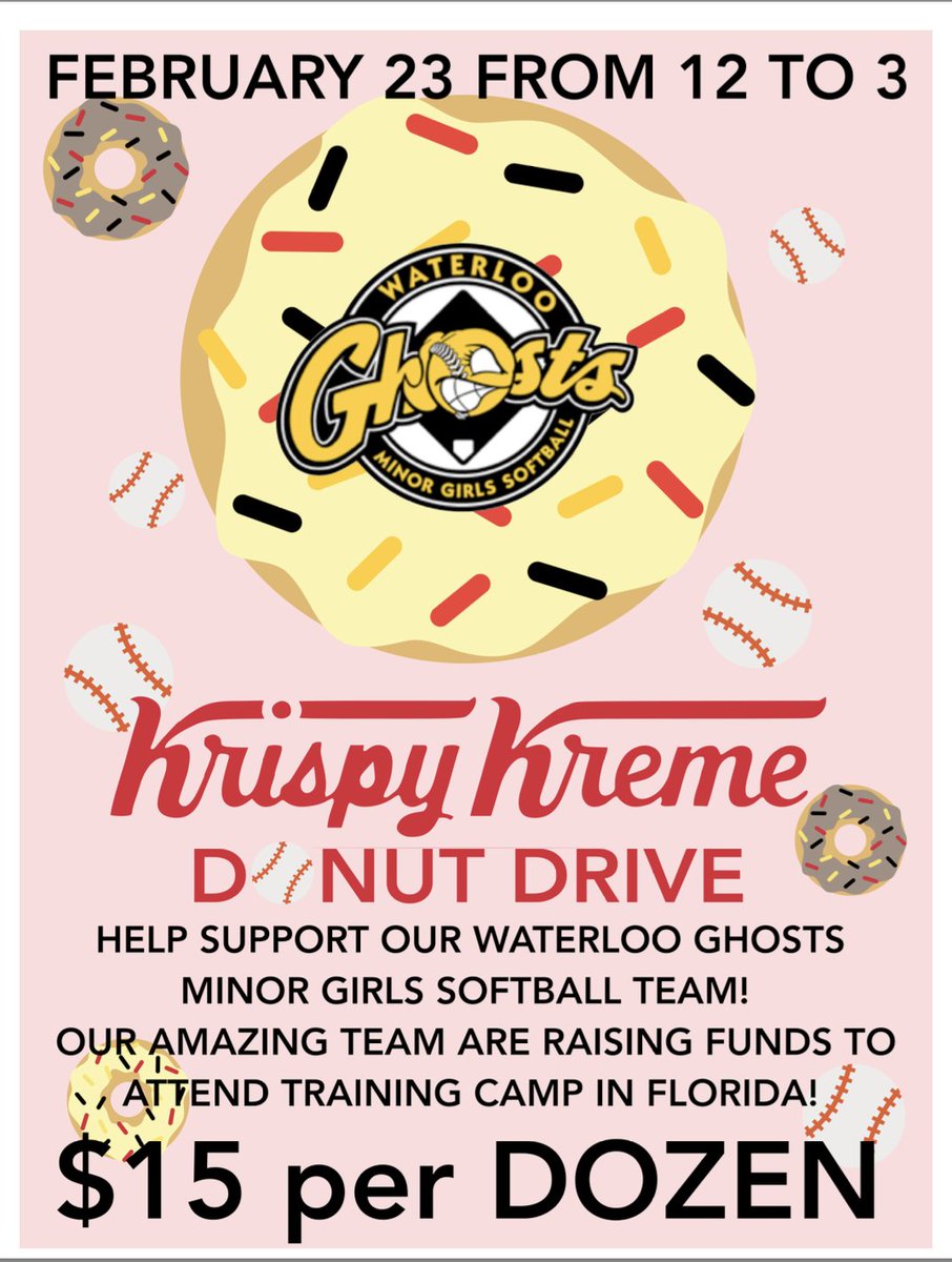 🥎 Come and support our Waterloo Ghosts U17 - Howard team. They will be at the Recall/Freshco plaza on the corner of University and Bridge this Sunday February 23rd from 12-3 🥎