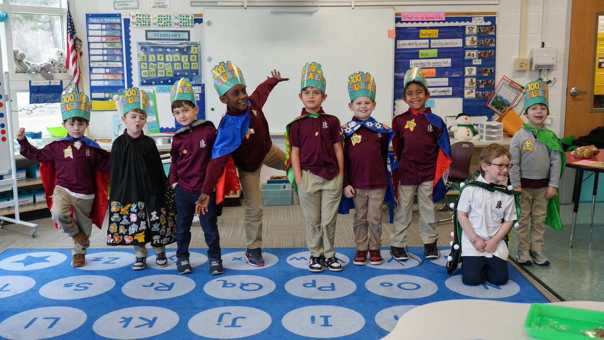 Happy 100th day of school! Kindergarten celebrated by wearing capes they decorated with 100 items! #BoysLatin #EQV