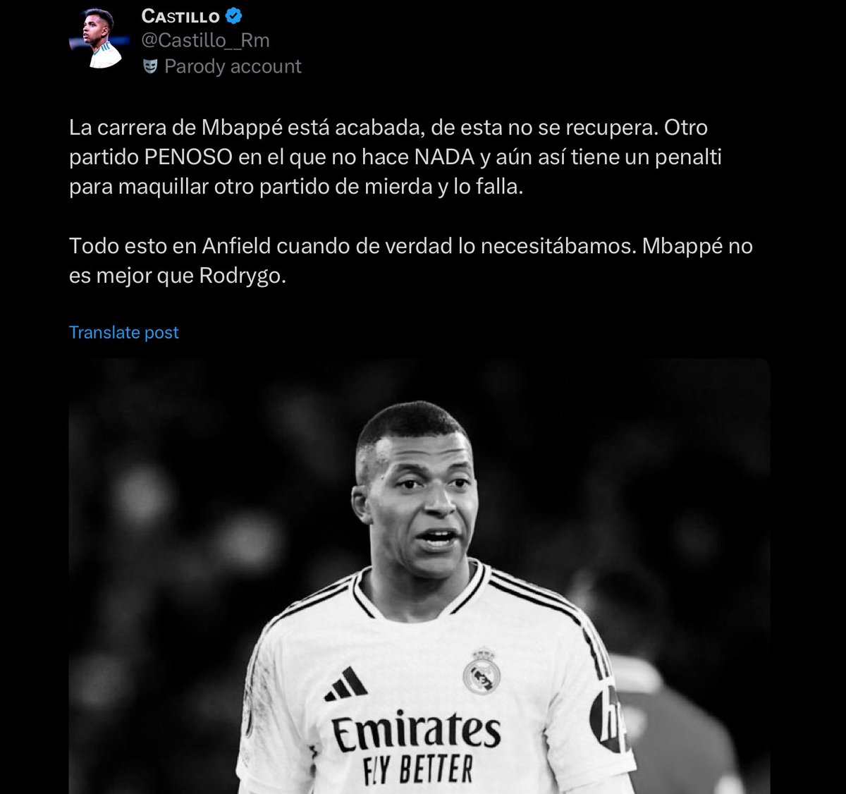 PedriFCB's tweet photo. “Llegaron a llamar” pero si tú eras el primero en descojonarte y decir que mbappe era una puta mierda. https://t.co/zcVL1PNJK6