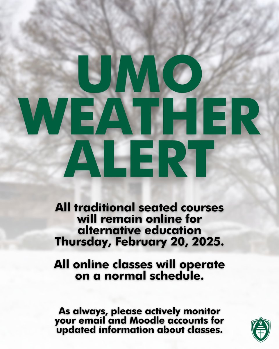 ⚠️❄️UPDATE: Due to the continued threat of inclement weather, all traditional seated courses will be held online on Thursday, February 20.  Online classes will operate normally.  Please check your UMO email and Moodle for class updates.