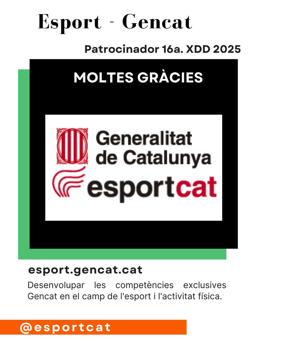 PATROCINADOR #xdd2025 #16XDD
𝗠𝗼𝗹𝘁𝗲𝘀 𝗴𝗿à𝗰𝗶𝗲𝘀
Esportcat - Generalitat de Catalunya
+Info
esport.gencat.cat
Instagram: <a href="/esportcat/">Esports</a>
X: <a href="/esportcat/">Esports</a>
Fb: Esport. Generalitat de Catalunya
#esportcat
#almatret #cimdelsegrià #segriàsec #segriàsud #ccealmatret  #xdduaigues