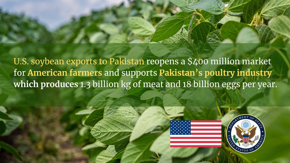 U.S. soybean exports to Pakistan resumes!  This is good for America and Pakistan, making our economies more prosperous.