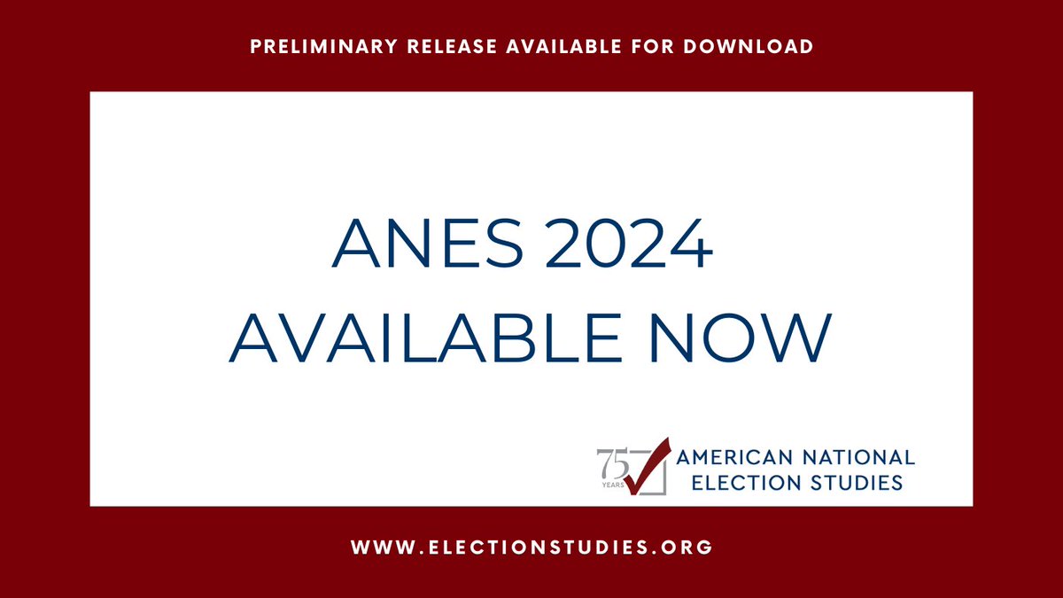The preliminary release of the 2024 Time Series Pre-Election data is now available for download:
electionstudies.org/data-center/20…