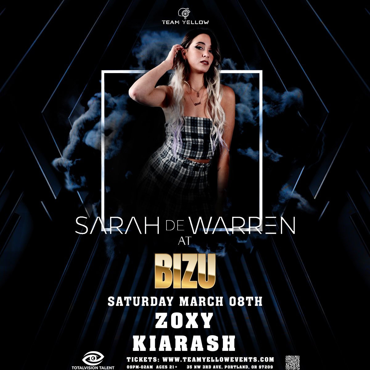 ⚡️ **TEAM YELLOW: SARAH DE WARREN (PORTLAND DEBUT) ⚡️

🍋 The countdown is ON! Just over 2 weeks to go &amp; limited “Fresh Lemons” tickets remain!

🔊 Sarah de Warren | Zoxy &amp; Kiarash
📍 Bizu | 📅 Sat, Feb 8 | ⏰ 9PM

🔥 Tag your crew &amp; grab tickets now! 🎟️ #TechnoTakeover