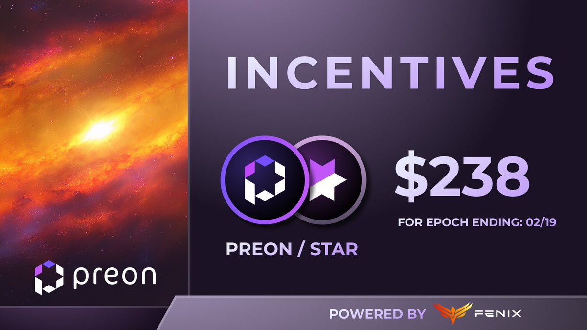 Preon Finance (๐,๐จโ๐) (@preonfinance) on Twitter photo It's epoch flip day, check out the incentives for $PREON & $STAR down belowโคต๏ธ
On <a href="/ThrusterFi/">Thruster (Shutdown)</a> we bribed the $PREON - $STAR LP with $1,631.
Next on our list, the <a href="/FenixFinance/">Fenix</a> $PREON - $STAR LP was bribed with $238.
Last but not least, the treasury's <a href="/AerodromeFi/">Aerodrome</a> veNFT will be It's epoch flip day, check out the incentives for $PREON & $STAR down belowโคต๏ธ
On <a href="/ThrusterFi/">Thruster (Shutdown)</a> we bribed the $PREON - $STAR LP with $1,631.
Next on our list, the <a href="/FenixFinance/">Fenix</a> $PREON - $STAR LP was bribed with $238.
Last but not least, the treasury's <a href="/AerodromeFi/">Aerodrome</a> veNFT will be