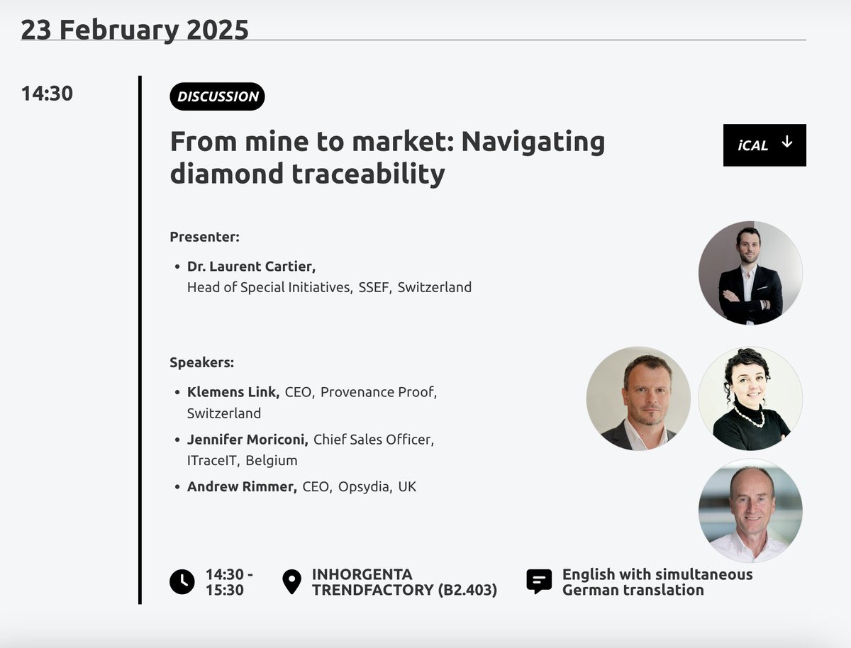 Join us at <a href="/inhorgenta/">INHORGENTA MUNICH</a> for a panel discussion, 'From Mine to Market: Navigating Diamond Traceability', where <a href="/andrewrimmer20/">Andrew Rimmer</a> will be joined by experts in their field.

Sun 23rd Feb 2.30 – 3.30pm.

To make an appointment with our team, email info@opsydia.com.

#diamondtraceability