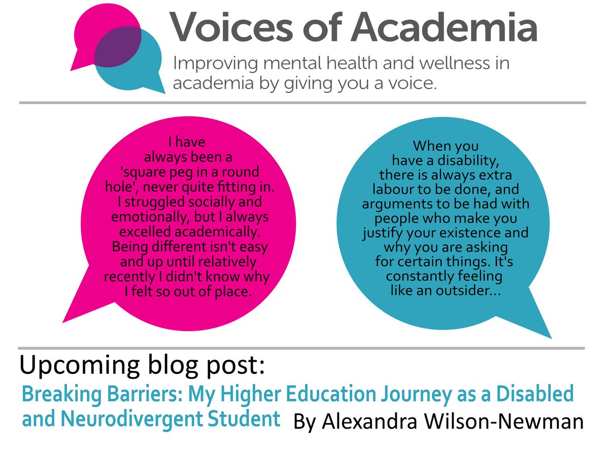 🔜📝 New blog on Friday

Breaking Barriers: My Higher Education Journey as a Disabled and Neurodivergent Student by Alexandra Wilson-Newman

"This is [also] a call-to-action for a more inclusive and compassionate educational environment for all"

#AcademicMentalHealth