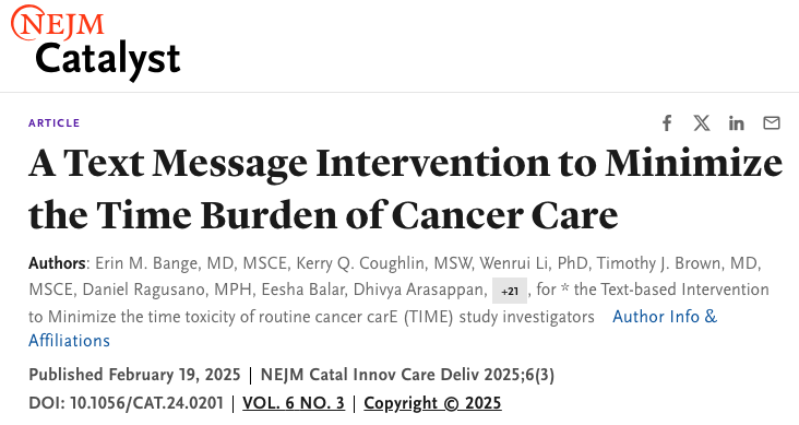 MSK Department of Medicine (@msk_deptofmed) on Twitter photo A study led by <a href="/erin_bange/">Erin Bange MD MSCE</a> & <a href="/PennMedicine/">Penn Medicine</a> assessed text messaging to help people with cancer spend less time in the clinic. Patients who had normal bloodwork and reported no symptoms could skip an extra visit, saving about an hour per appointment. bit.ly/3EWgshN A study led by <a href="/erin_bange/">Erin Bange MD MSCE</a> & <a href="/PennMedicine/">Penn Medicine</a> assessed text messaging to help people with cancer spend less time in the clinic. Patients who had normal bloodwork and reported no symptoms could skip an extra visit, saving about an hour per appointment. bit.ly/3EWgshN