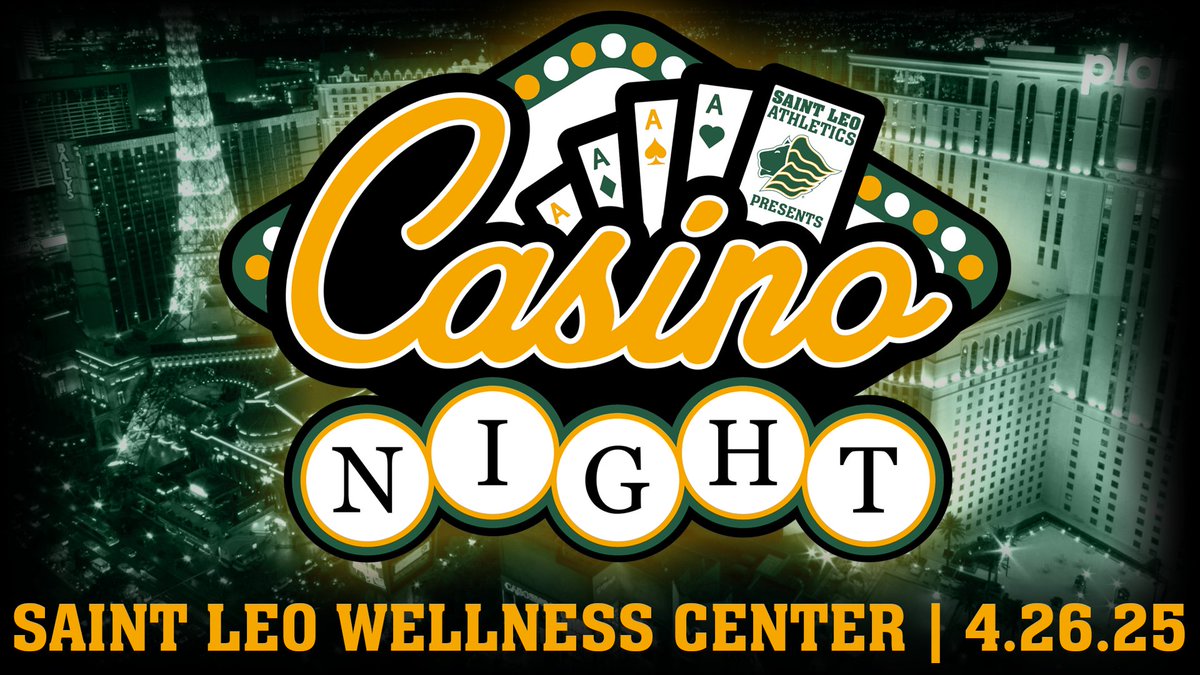 Join the Saint Leo University Athletics Department for a Casino Night Fundraiser on Saturday, April 26, 2025, from 6:30 - 9:30 p.m. at the Saint Leo University Wellness Center. This unforgettable experience will benefit the Saint Leo University Athletic Department. 🎰
