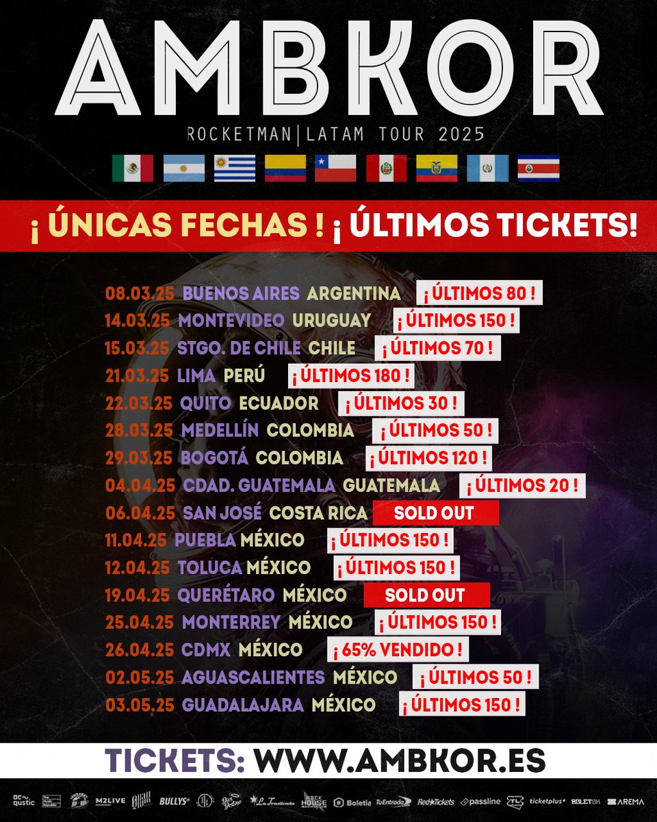 ¡ÚNICAS FECHAS! ¡ÚLTIMOS TICKETS! Te lo vas a perder????TICKETS: ambkor.es 🇨🇷🇲🇽🇬🇹🇨🇴🇪🇨🇦🇷🇺🇾🇨🇱 🐺🔥❤️