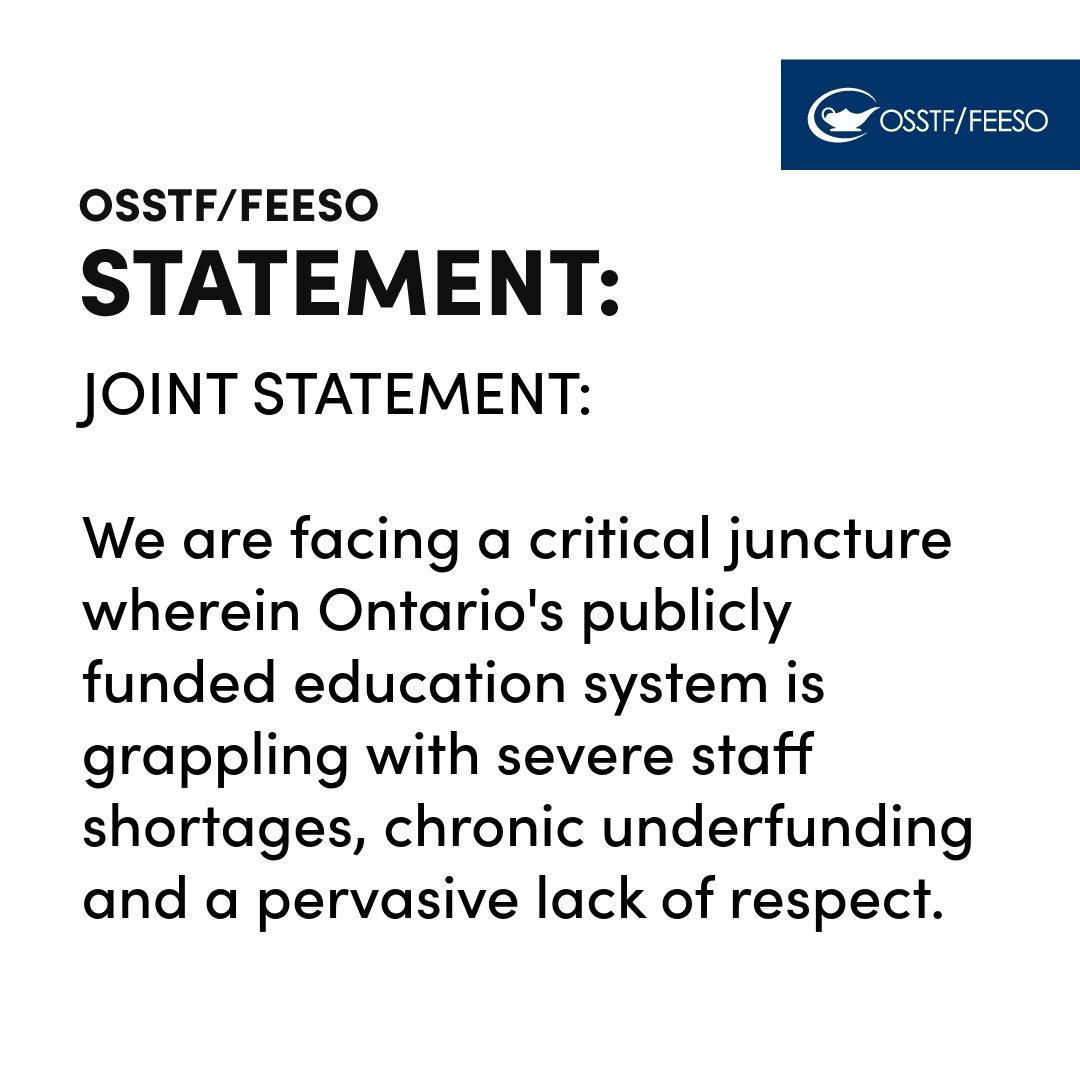 JOINT STATEMENT: Investment in Education is the Foundation of a Thriving Society and Resilient Economy!

Organizations representing partners for publicly funded education have released a CRITICAL statement today, URGING the government and Ministry of Education to shift their
