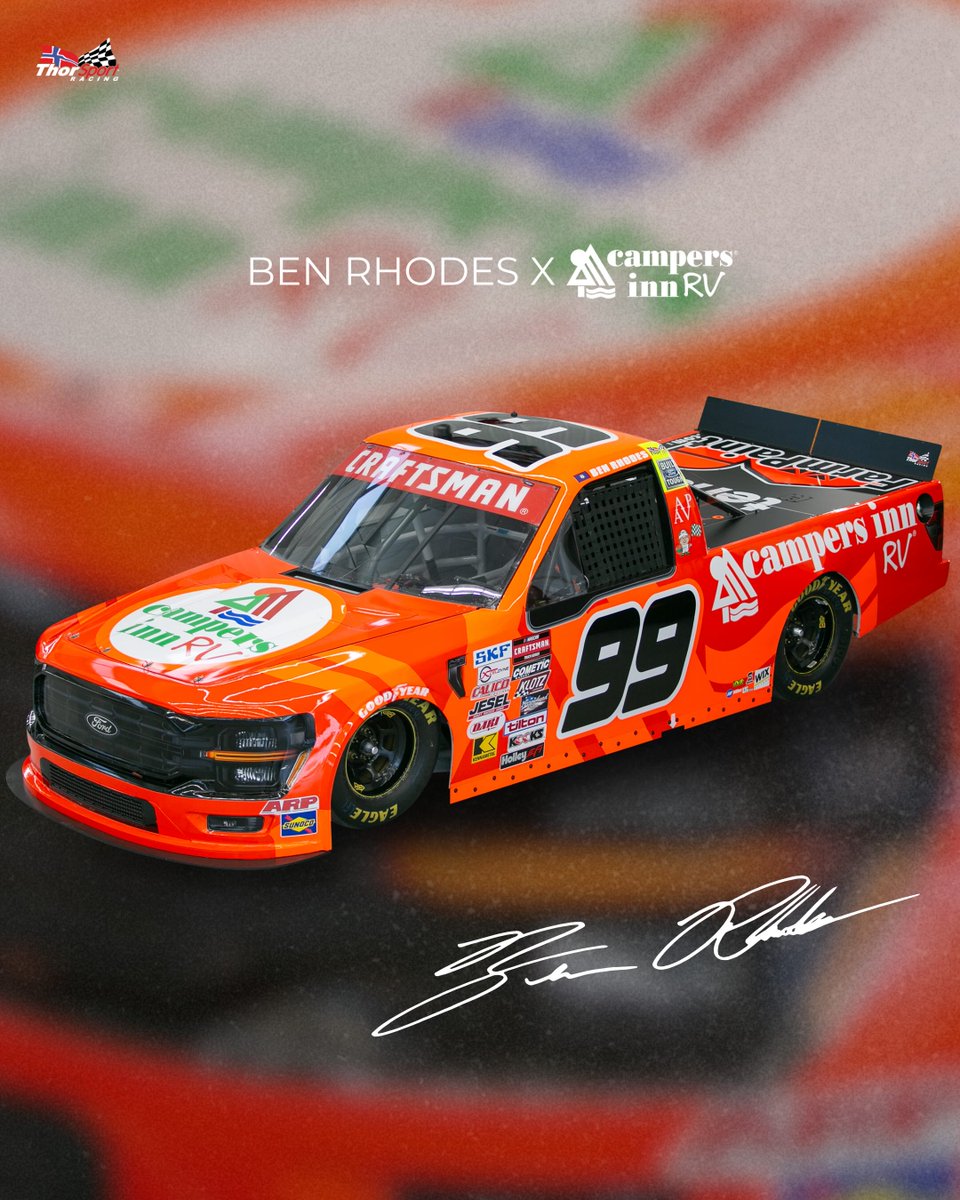 ThorSport Racing (@thorsportracing) on Twitter photo 🔥Back for another season!🔥
Campers Inn RV returns to ThorSport Racing as a primary partner of <a href="/benrhodes/">Ben Rhodes</a> in the No. 99 Ford F-150, kicking off this weekend at @atlantamotorspeedway! 🏁💨
Who’s ready to see the No. 99 Campers Inn RV Ford F-150 hit the track? Tune in on 🔥Back for another season!🔥
Campers Inn RV returns to ThorSport Racing as a primary partner of <a href="/benrhodes/">Ben Rhodes</a> in the No. 99 Ford F-150, kicking off this weekend at @atlantamotorspeedway! 🏁💨
Who’s ready to see the No. 99 Campers Inn RV Ford F-150 hit the track? Tune in on