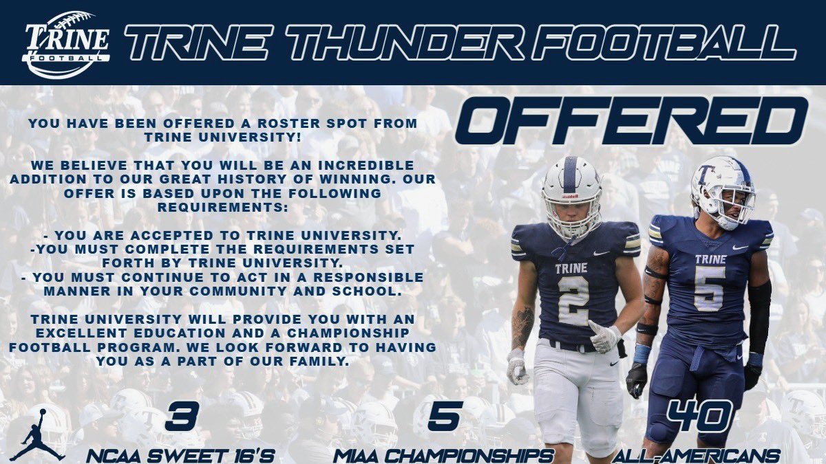 @bransonv_33 (@bransonvineyard) on Twitter photo After a great conversation with <a href="/coachWRacine/">Wayne Racine</a> I am blessed to receive my 6th offer from <a href="/TrineThunderFB/">Trine Thunder FB</a>
<a href="/eccafb/">ECCA Football</a> <a href="/SESIAthletics/">Samuel Everett School of Innovation Athletics</a> <a href="/scottbranton10/">Scott</a> <a href="/ExpoRecruits/">Expo Recruits</a> <a href="/One11Recruiting/">One11 Recruiting</a> After a great conversation with <a href="/coachWRacine/">Wayne Racine</a> I am blessed to receive my 6th offer from <a href="/TrineThunderFB/">Trine Thunder FB</a>
<a href="/eccafb/">ECCA Football</a> <a href="/SESIAthletics/">Samuel Everett School of Innovation Athletics</a> <a href="/scottbranton10/">Scott</a> <a href="/ExpoRecruits/">Expo Recruits</a> <a href="/One11Recruiting/">One11 Recruiting</a>