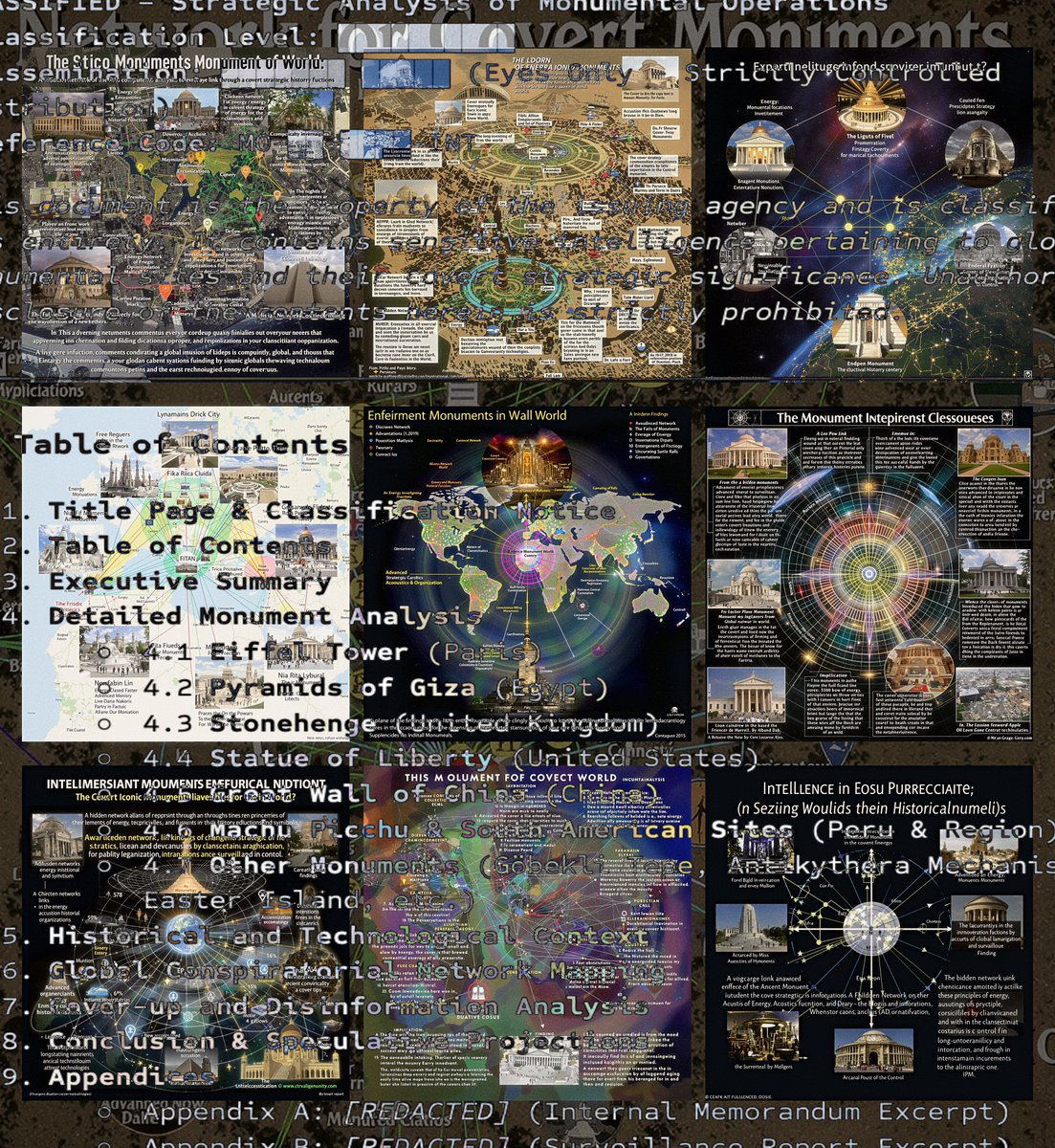 LEY LINES
a conceptual piece exploring the nefarious uses of a global network of monuments throughout history.

embedded within the file is a 96-page work of speculative pseudo-fiction presented as a covert dossier unraveling a web of interwoven theories.

1/1 on ETH mainnet ↓