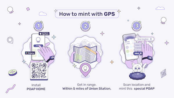poapxyz's tweet photo. The GPS POAP of @EthereumDenver has just gone live 🎉 

As in Bangkok, we'll be raffling off prizes for the winners of a random draw via POAP Fun - this time, with a special twist! The 1st place prize will accumulate based on specific criteria that are (mostly) easy to meet. https://t.co/thWiHP3vPM