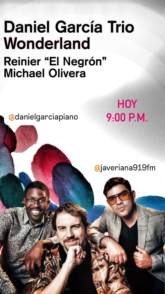 JazzVanguardia (@jazzvanguardia) on Twitter photo Hoy en el segundo capítulo dedicado al formato de piano trio presentamos al pianista español Daniel García Diego vi su álbum Wonderland. 9:00 p.m. por <a href="/Javeriana919fm/">Javeriana Estéreo Bogotá</a> Hoy en el segundo capítulo dedicado al formato de piano trio presentamos al pianista español Daniel García Diego vi su álbum Wonderland. 9:00 p.m. por <a href="/Javeriana919fm/">Javeriana Estéreo Bogotá</a>